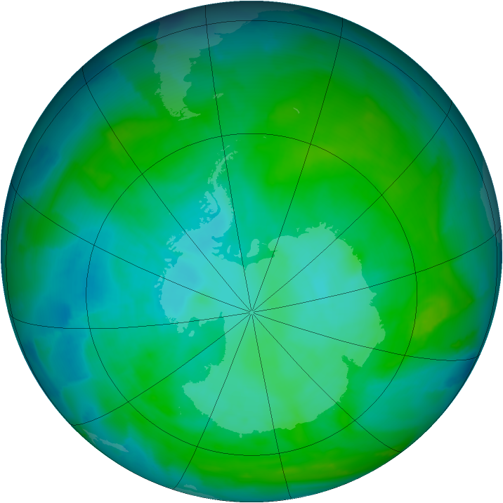 Antarctic ozone map for 05 January 2013